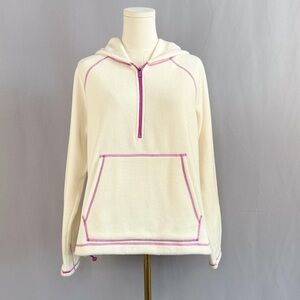 Bass Outdoor Cozy Cream Hoodie Sweater with Pink Trim